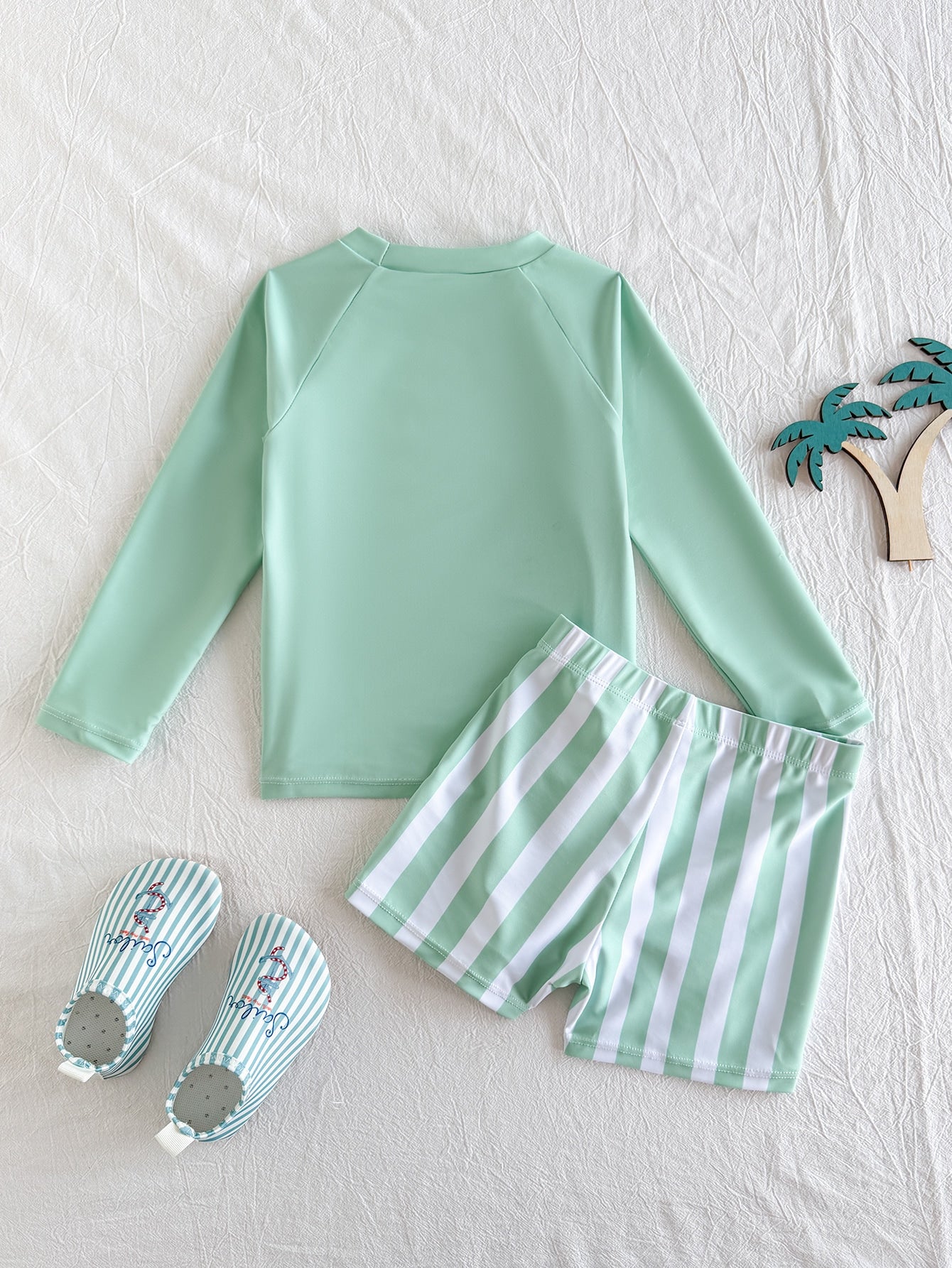 Conjunto de Banho Infantil Menino Manga Longa Surf e Sunga Bermuda Listrada