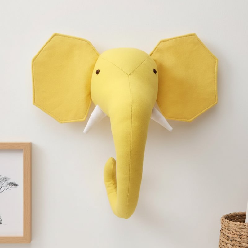 Decoração de Parede de Pelúcia Animais Safari para Quarto Infantil Cabeças de Parede 02 Kabannas Elefante 