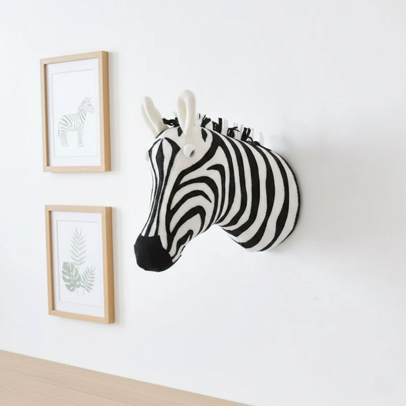 Decoração de Parede de Pelúcia Animais Safari para Quarto Infantil Cabeças de Parede 02 Kabannas Zebra 