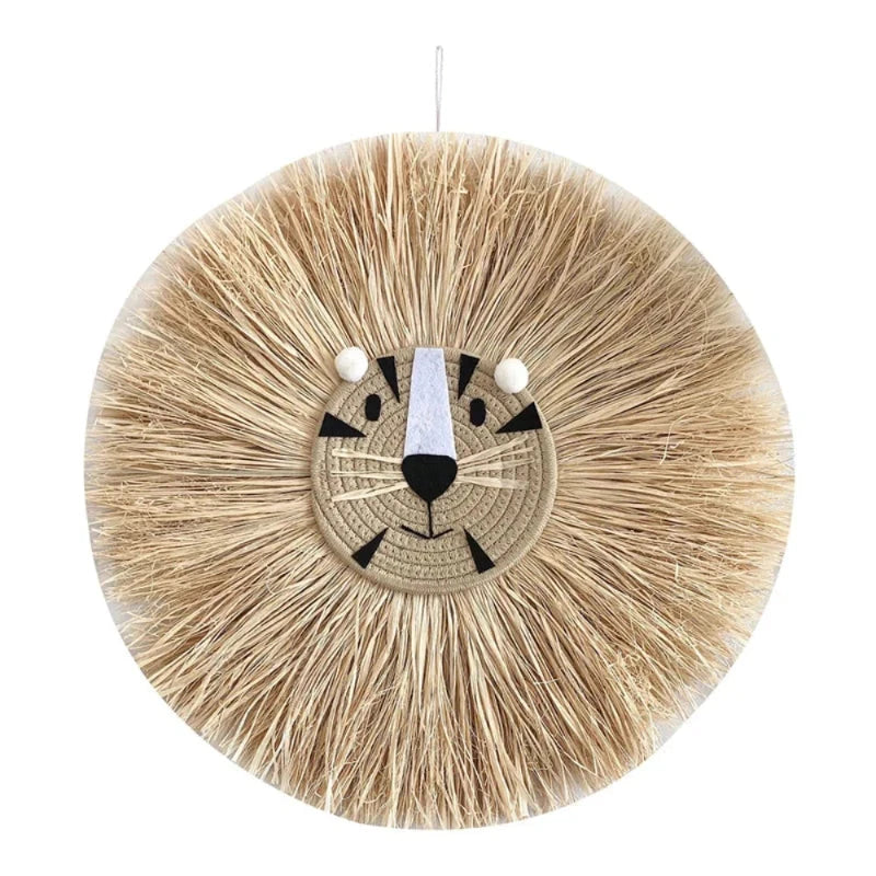 Decoração de Parede em Ráfia Feita à Mão Decoração de Parede 01 Kabannas Tigre sorridente 