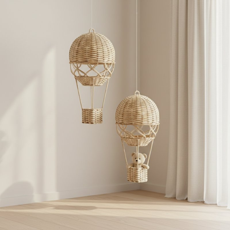 Decoração Infantil Balão de Ar Quente em Tecido Rattan Rattan Decorativo 03 Kabannas 