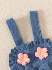 Conjunto 2 Peças Bebê Menina Jardineira com Flores e Top Canelado Manga Longa