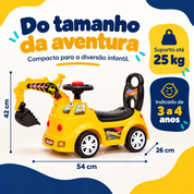 Medidas e capacidade da escavadeira infantil