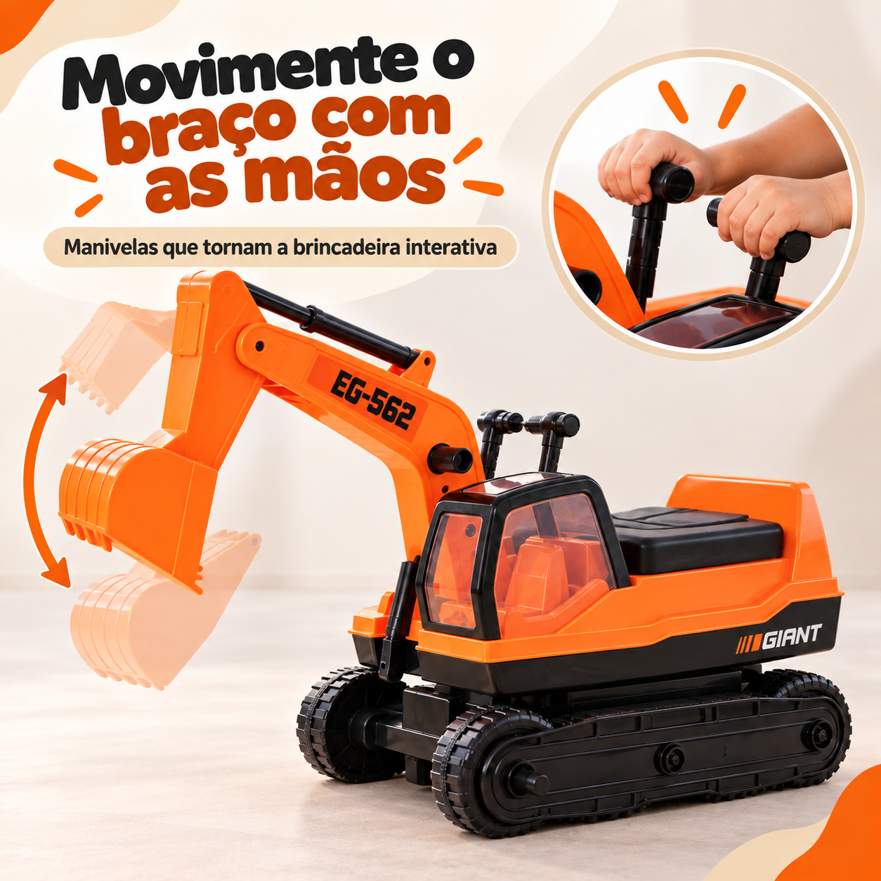 Braço articulado e manivelas da escavadeira infantil
