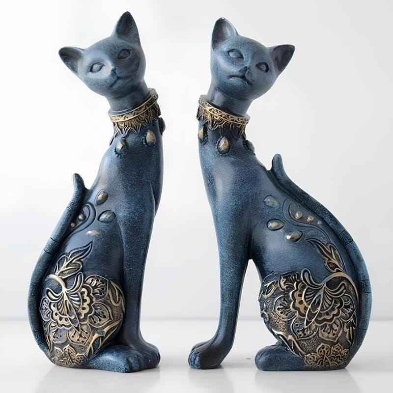 Esculturas Gatos Egípcios - 2 Peças Kabannas Azul Escuro 
