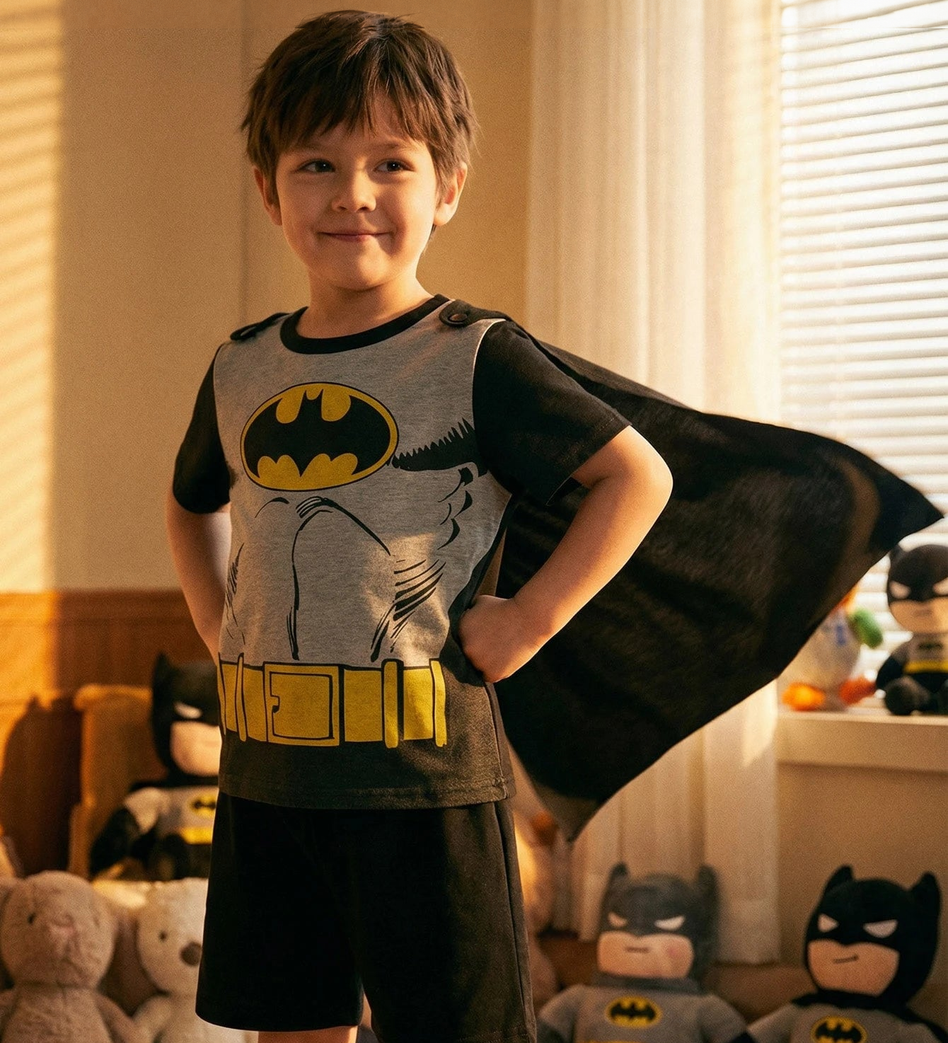 Fantasia infantil com capa e shorts – criança usando