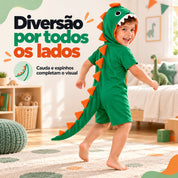 Fantasia Dinossauro Infantil Unissex Macacão com Capuz e Zíper Fantasia Infantil 03 Kabannas 