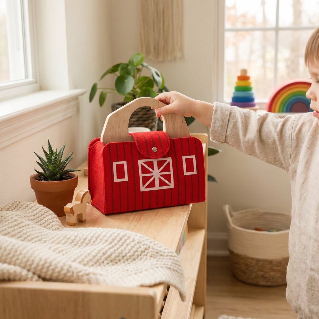 Fazendinha Montessori de Madeira Infantil com Animais Educativos Brinquedos de Madeira 18 Kabannas 