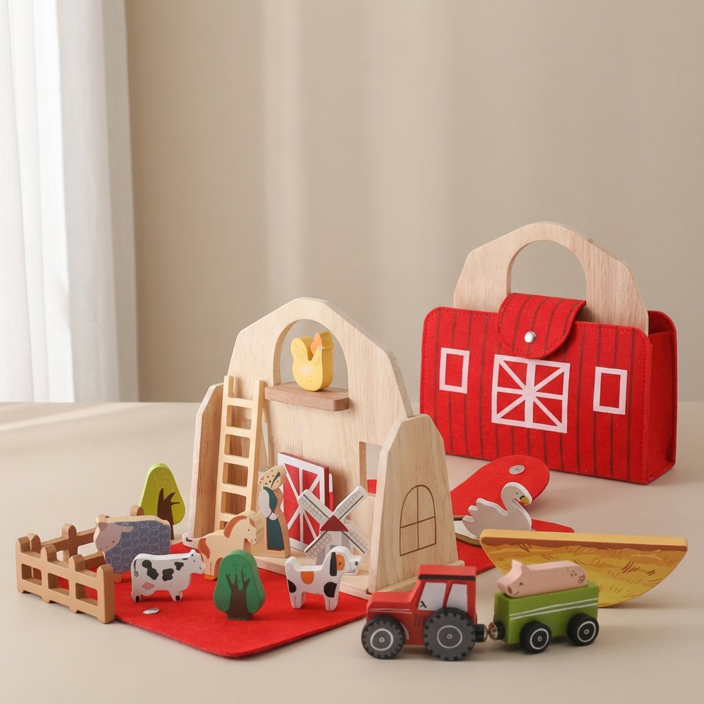 Fazendinha Montessori de Madeira Infantil com Animais Educativos Brinquedos de Madeira 18 Kabannas 