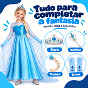 Detalhes da fantasia Princesa do Gelo e acessórios inclusos