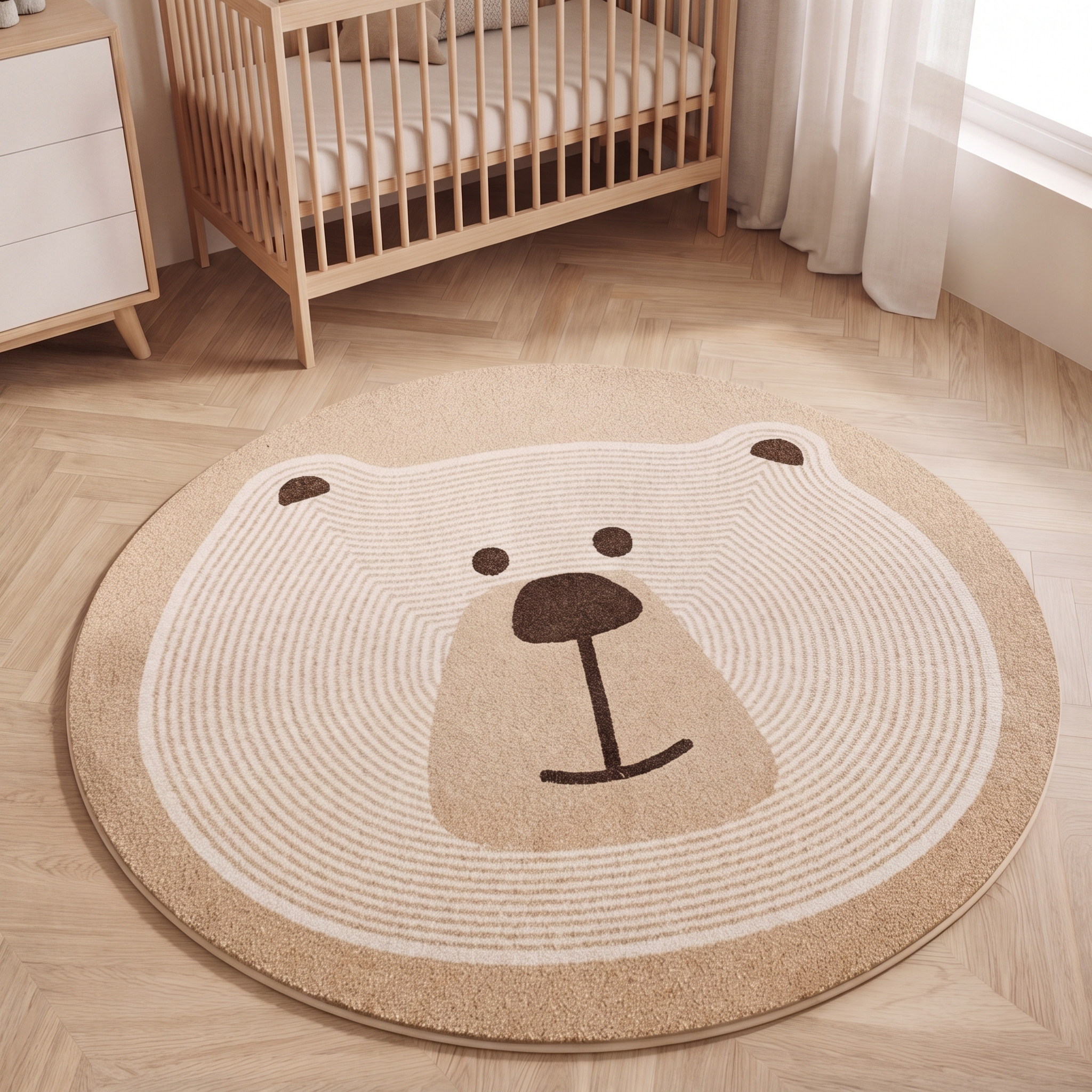 Tapete Redondo Infantil Estampa Urso Antiderrapante Lavável
