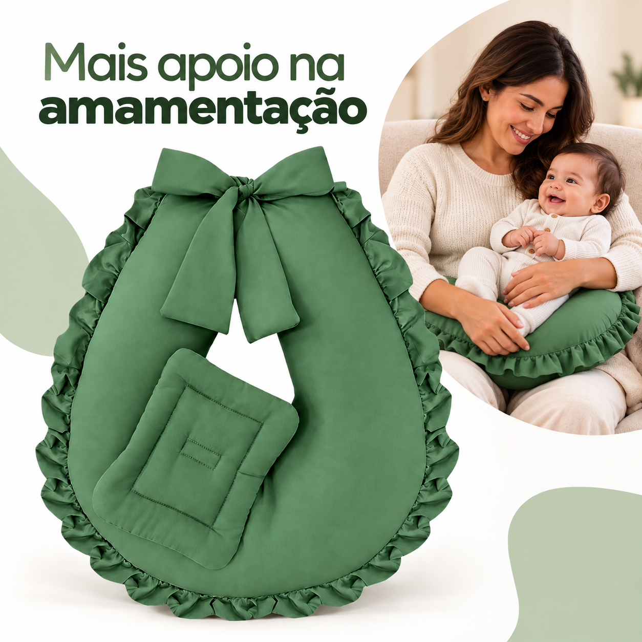 Arte principal aprovada da almofada de amamentação na cor Verde oliva