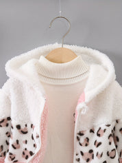 Jaqueta Infantil Feminina com Capuz e Zíper Pelúcia Colorblock Estampa Leopardo Jaqueta Menina 01 Kabannas 