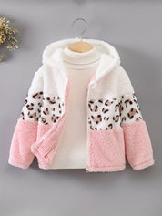 Jaqueta Infantil Feminina com Capuz e Zíper Pelúcia Colorblock Estampa Leopardo Jaqueta Menina 01 Kabannas Rosa 4 anos 