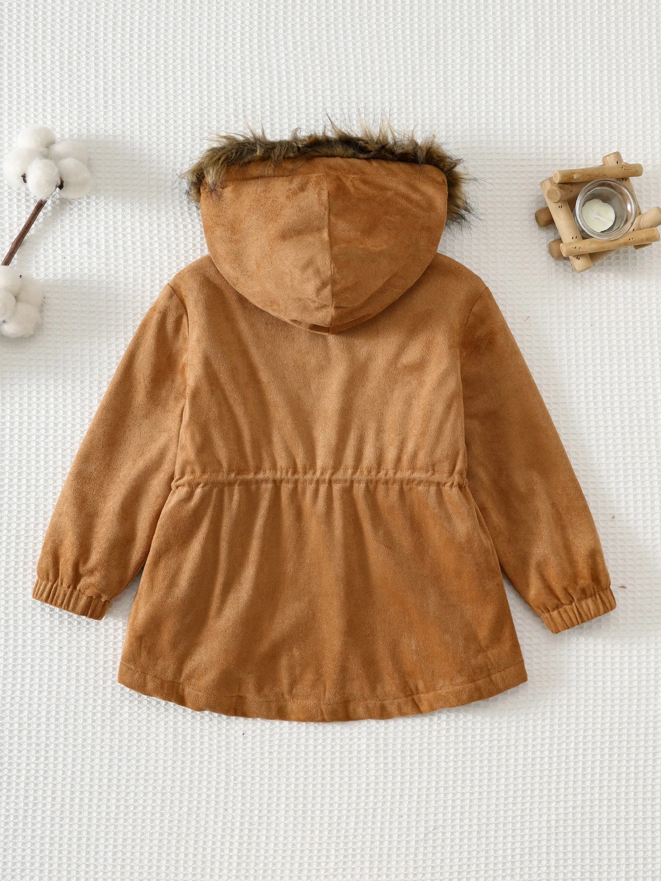 Jaqueta Infantil Menino Parka com Capuz de Pelúcia e Forro Quentinho - Castanho