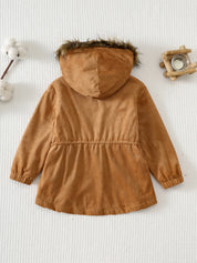 Jaqueta Infantil Menino Parka com Capuz de Pelúcia e Forro Quentinho - Castanho