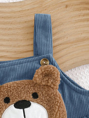 Jardineira Bebê Menino Canelada Aplique Urso 3D 001 Macacão Menino 04 Kabannas 
