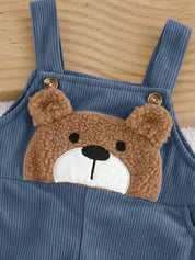 Jardineira Bebê Menino Canelada Aplique Urso 3D 001 Macacão Menino 04 Kabannas 