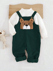 Jardineira Bebê Menino Canelada Aplique Urso 3D 001 Macacão Menino 04 Kabannas Verde Recém-nascido 