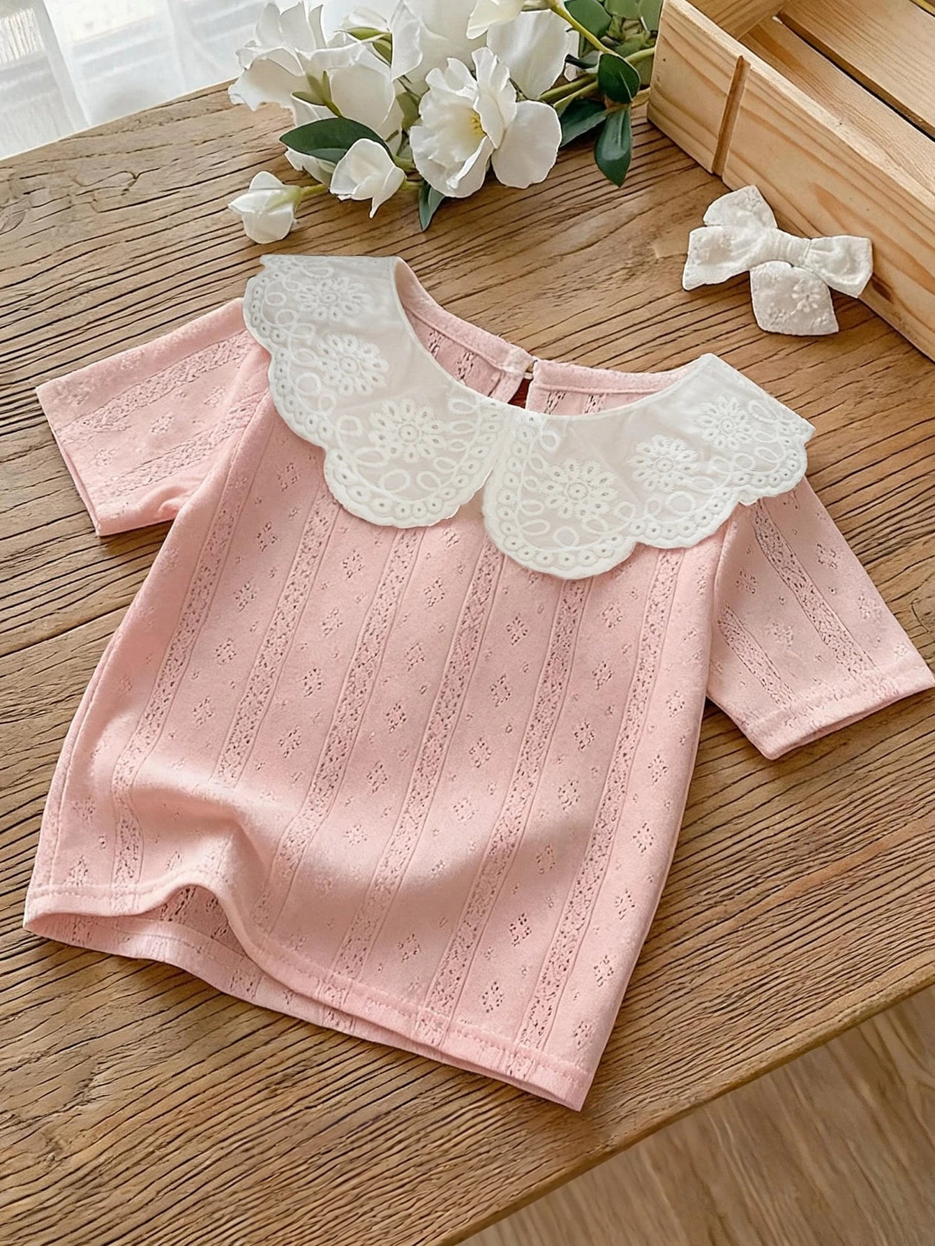 Blusa Bebê Menina Gola Peter Pan Bordada