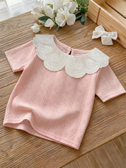 Blusa Bebê Menina Gola Peter Pan Bordada