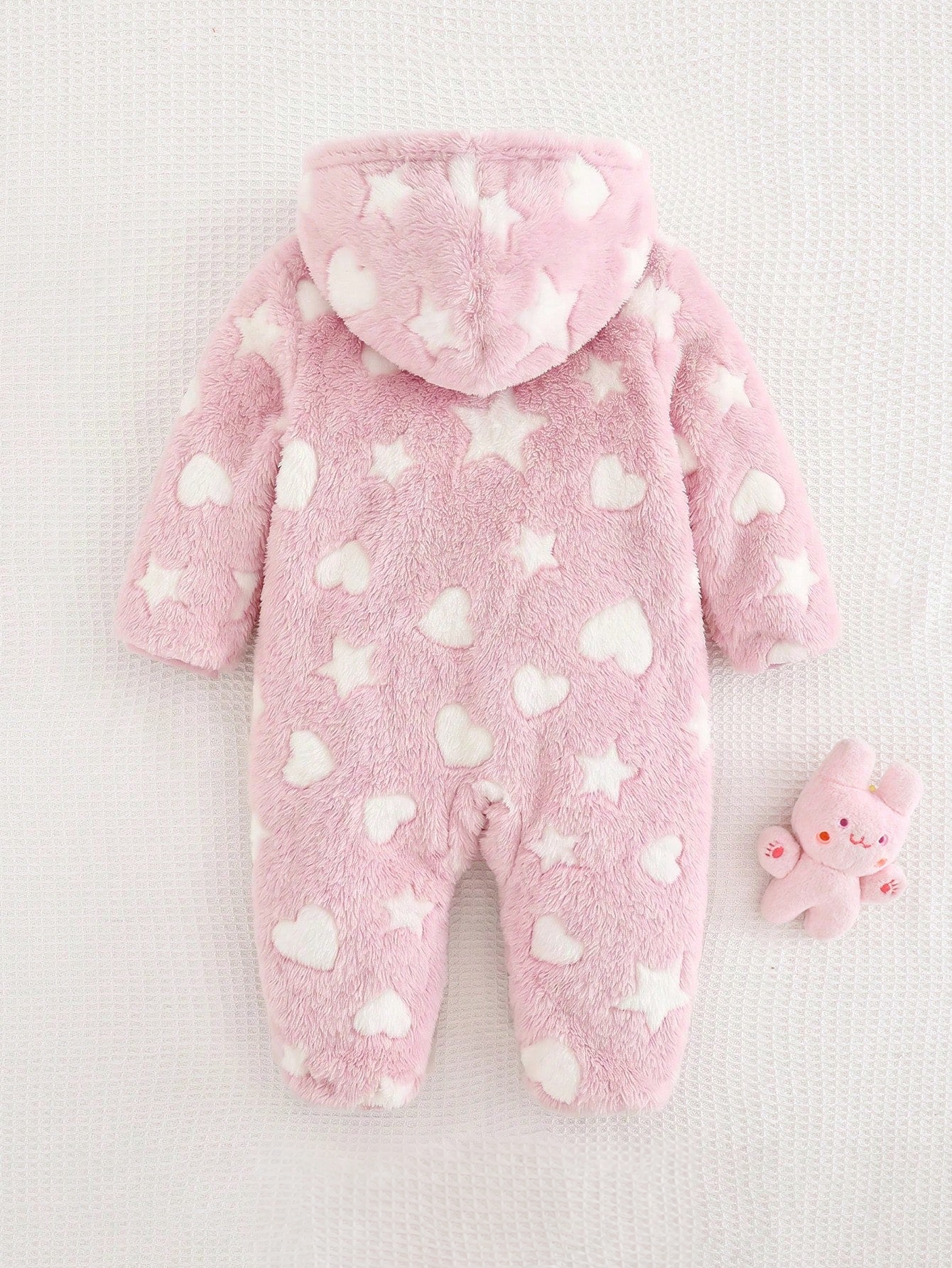 Macacão Bebê Menina com Capuz Plush Coração e Estrela