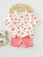 Conjunto Bebê Menina Camiseta Floral e Shorts Ciclismo
