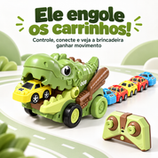 Dinossauro de controle remoto engolindo minicarrinho