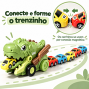 Minicarrinhos conectados magneticamente ao dinossauro