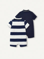 Kit 2 Bodies Polo Bebê Menino Liso e Listrado 004 Body Menino 02 Kabannas 