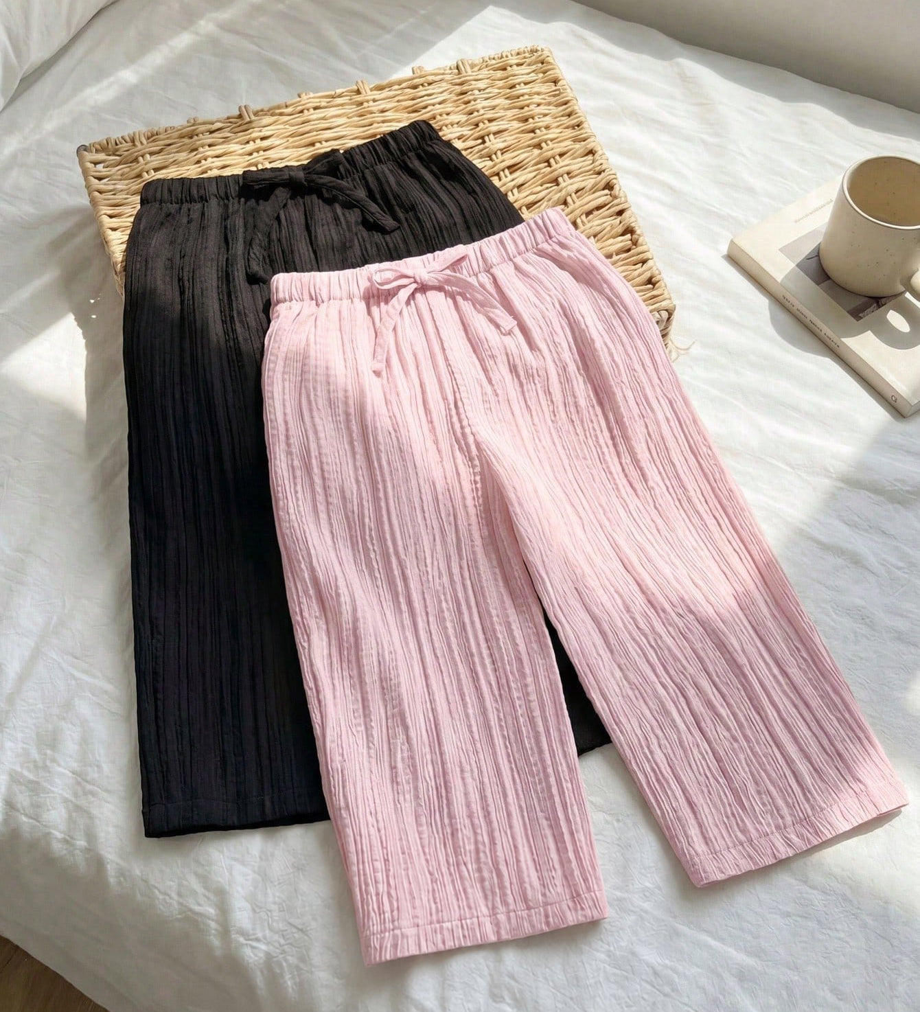 Kit 2 Calças Largas Bebê Menina Cintura Elástica 004 Calça Menina 01 Kabannas Preto e rosa 6-9 Meses 