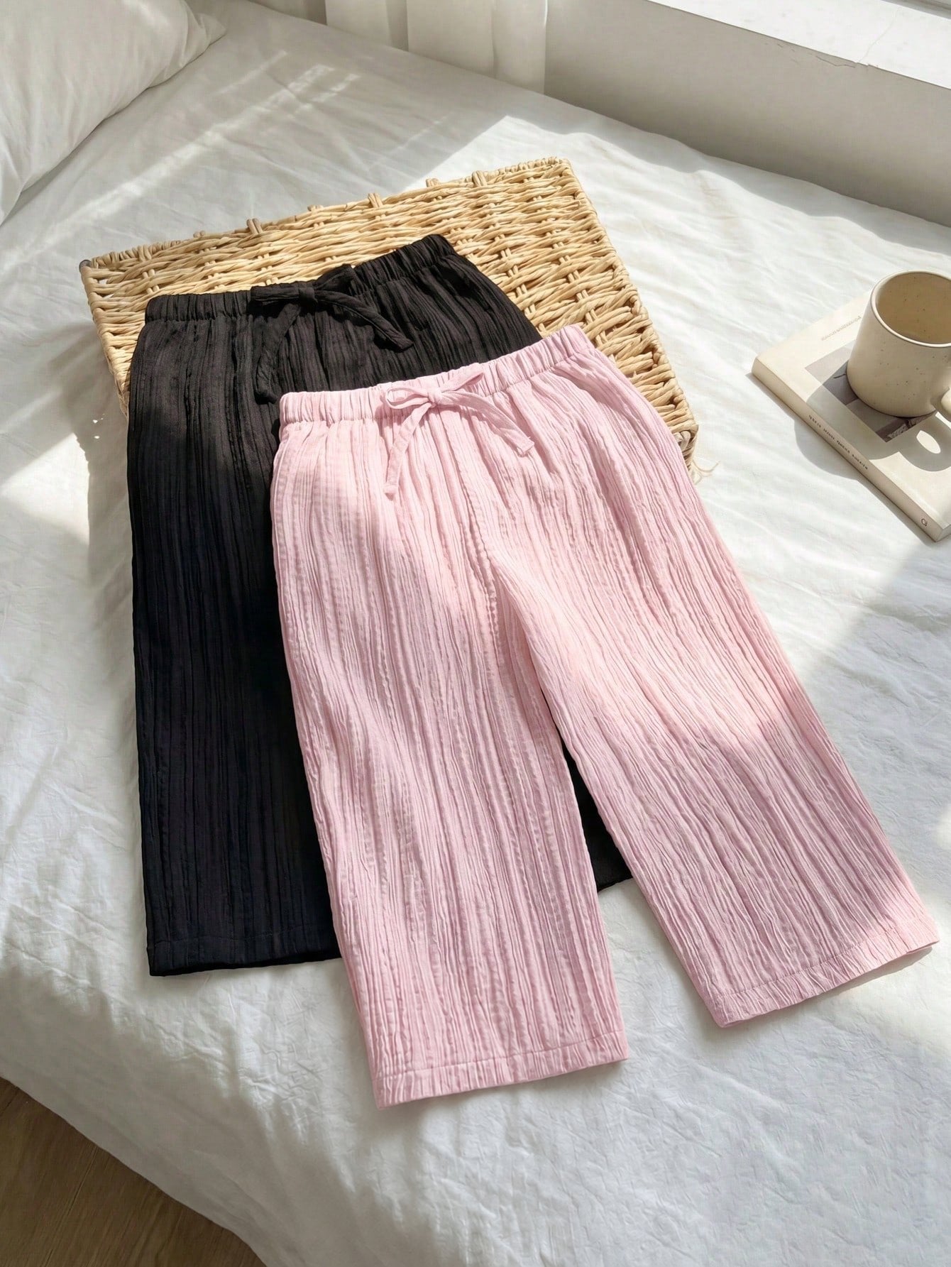 Kit 2 Calças Largas Bebê Menina Cintura Elástica 004 Calça Menina 01 Kabannas Preto e rosa 6-9 Meses 