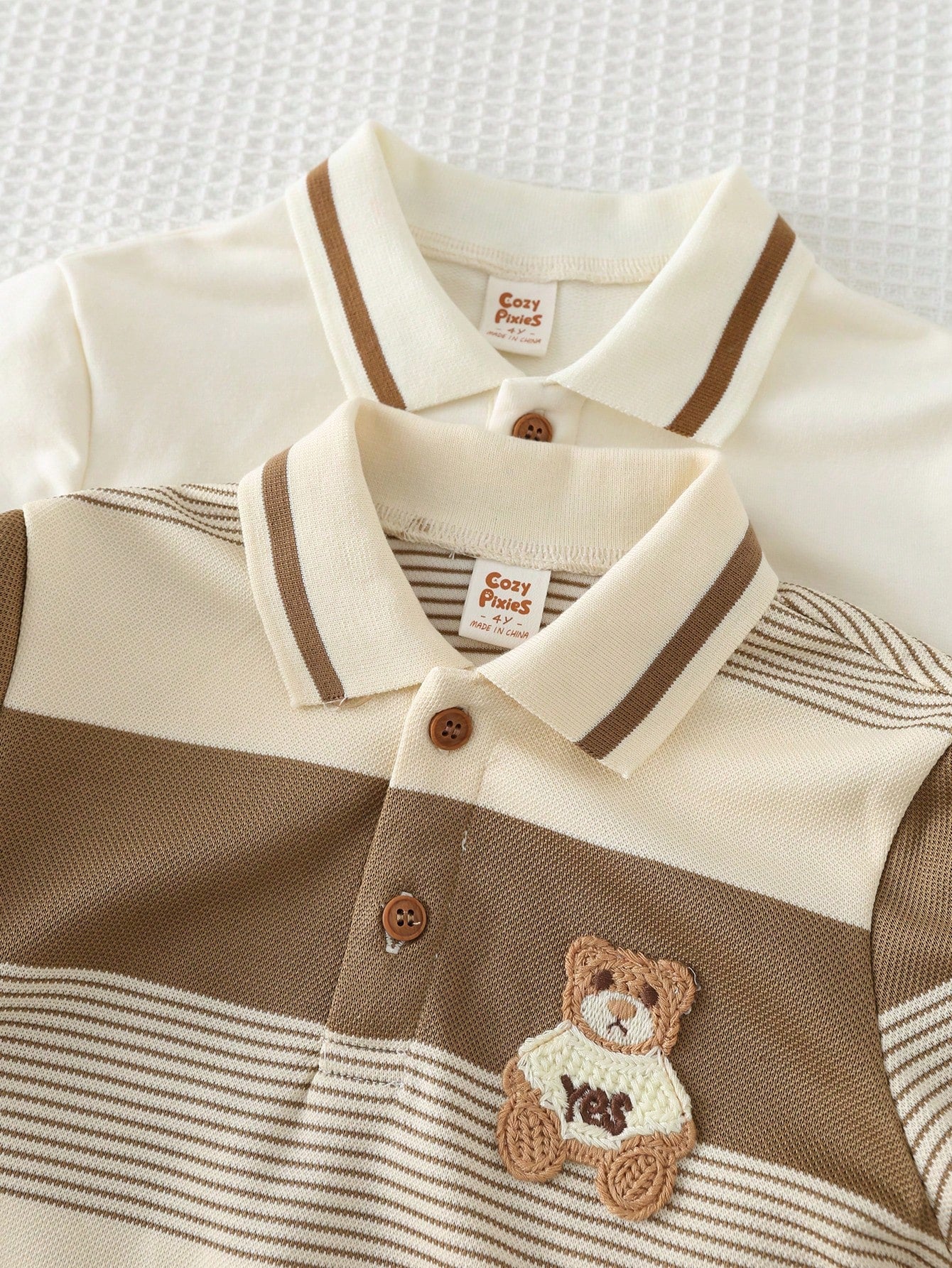 Kit 2 Camisas Polo Infantil Menino Malha Urso Bordado - Damasco