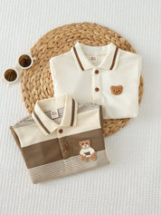 Kit 2 Camisas Polo Infantil Menino Malha Urso Bordado - Damasco