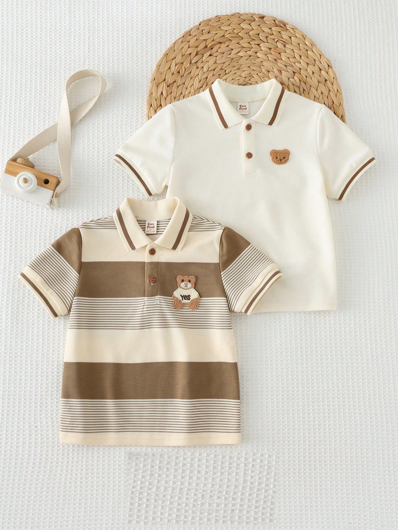Kit 2 Camisas Polo Infantil Menino Malha Urso Bordado - Damasco