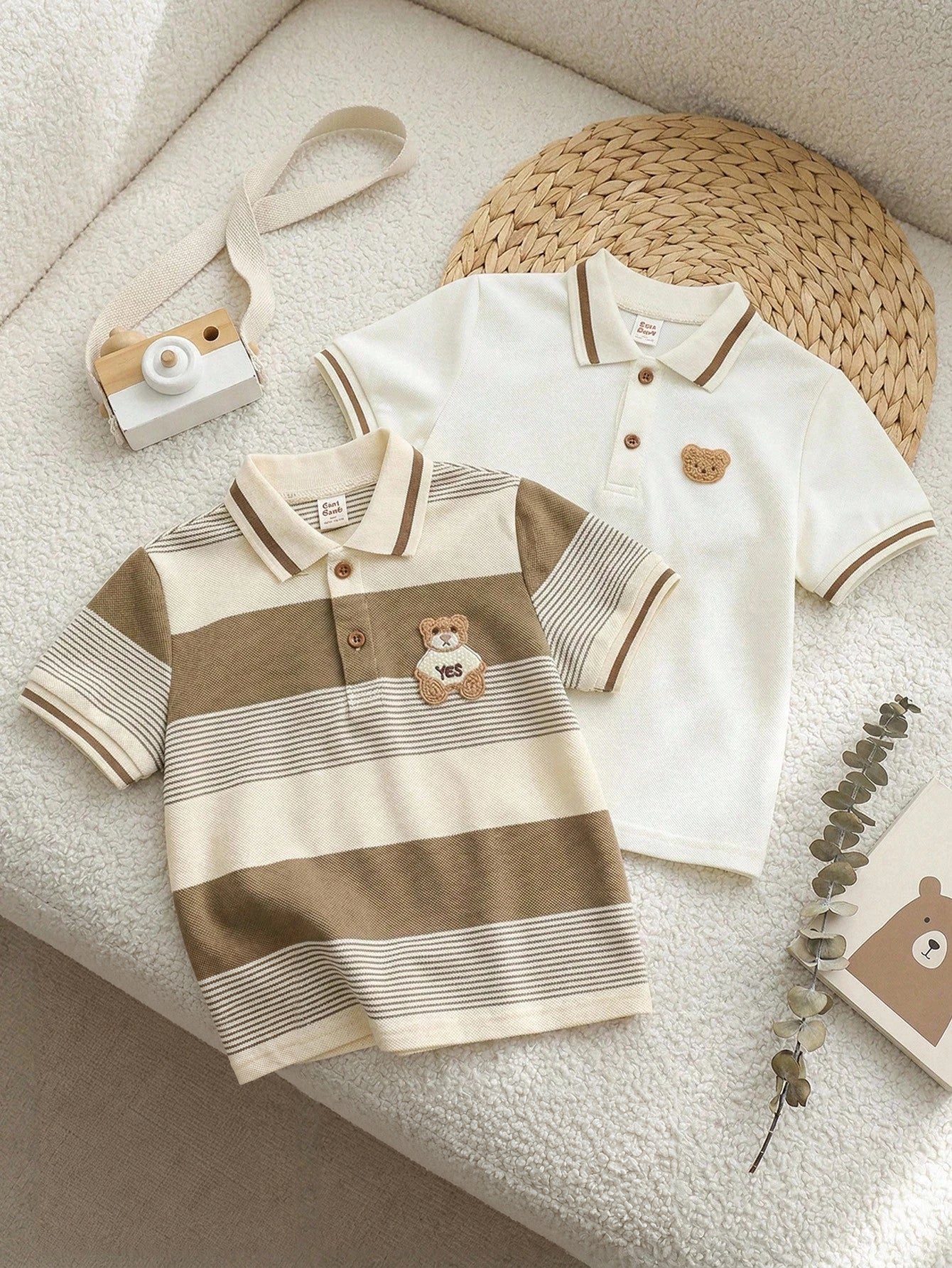 Kit 2 Camisas Polo Infantil Menino Malha Urso Bordado - Damasco