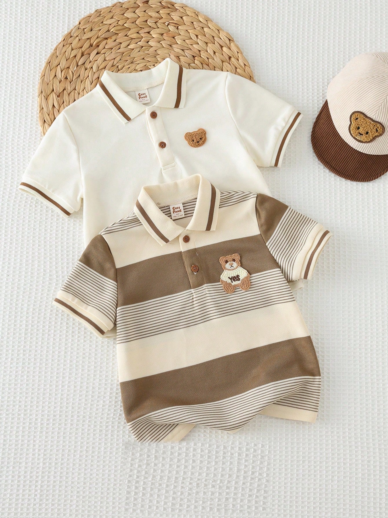 Kit 2 Camisas Polo Infantil Menino Malha Urso Bordado - Damasco