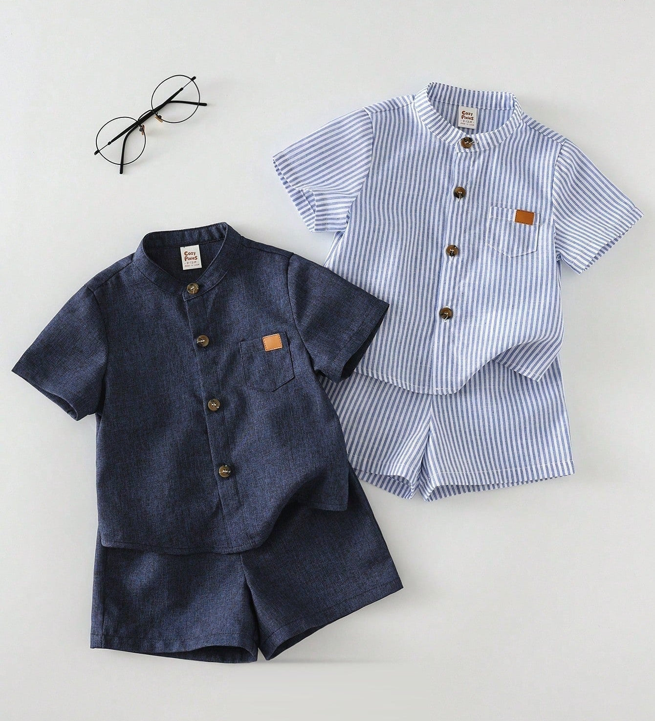 Kit 2 Conjuntos Bebê Menino Camisa Gola Padre e Shorts Elástico 003 Conjunto Menino 23 Kabannas Azul 3-6 Meses 