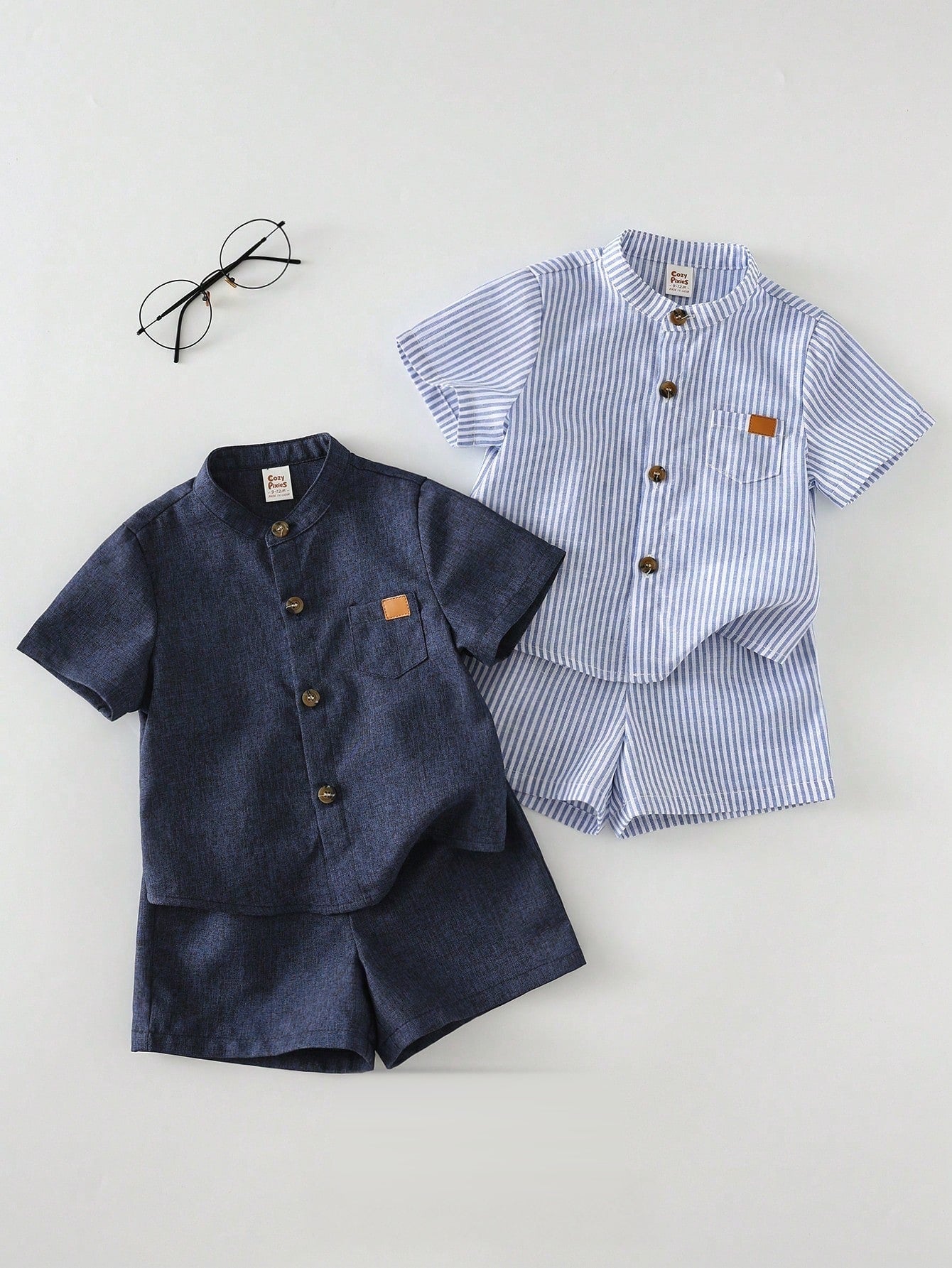 Kit 2 Conjuntos Bebê Menino Camisa Gola Padre e Shorts Elástico