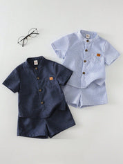 Kit 2 Conjuntos Bebê Menino Camisa Gola Padre e Shorts Elástico