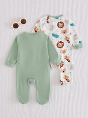 Kit 2 Macacões Bebê com Pé e Zíper Estampa Safári 004 Macacão Unissex 01 Kabannas 