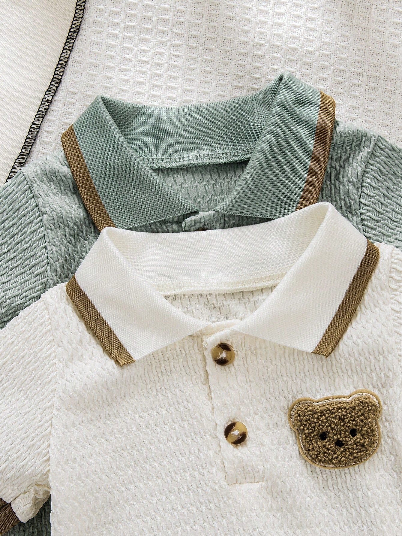 Kit 2 Macacões Bebê Menino Gola Polo Jacquard Bordado Urso 001 Macacão Menino 05 Kabannas 
