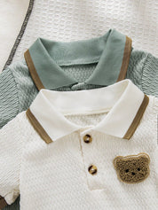 Kit 2 Macacões Bebê Menino Gola Polo Jacquard Bordado Urso 001 Macacão Menino 05 Kabannas 