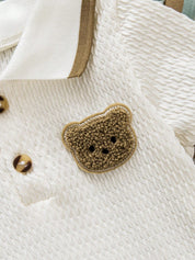 Kit 2 Macacões Bebê Menino Gola Polo Jacquard Bordado Urso 001 Macacão Menino 05 Kabannas 