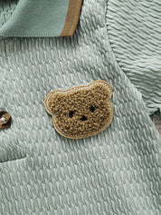 Kit 2 Macacões Bebê Menino Gola Polo Jacquard Bordado Urso 001 Macacão Menino 05 Kabannas 