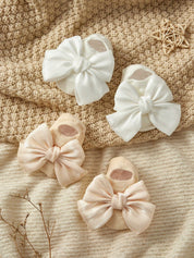 Kit 2 Pares de Meia Sapatilha Bebê Menina com Laço de Cetim 004 Meia Infantil 02 Kabannas Branco e bege 0-6 Meses 