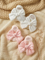 Kit 2 Pares de Meia Sapatilha Bebê Menina com Laço de Cetim 004 Meia Infantil 02 Kabannas Branco e rosa 0-6 Meses 