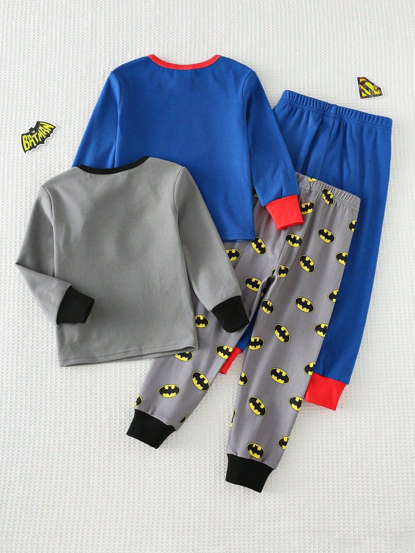 Kit 2 Pijamas Infantil Menino Superman e Batman Manga Longa - Azul e cinza