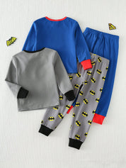 Kit 2 Pijamas Infantil Menino Superman e Batman Manga Longa - Azul e cinza
