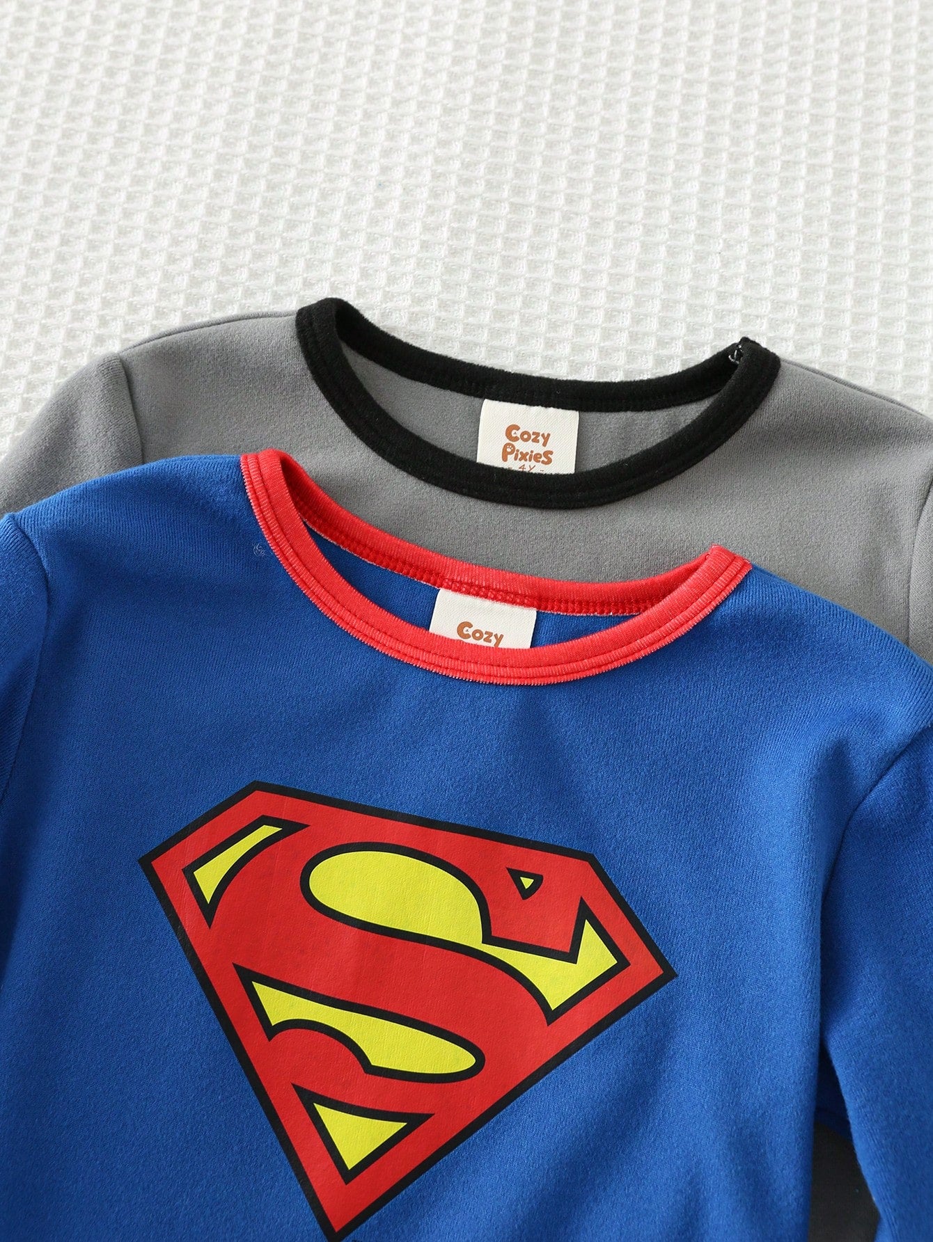 Kit 2 Pijamas Infantil Menino Superman e Batman Manga Longa - Azul e cinza